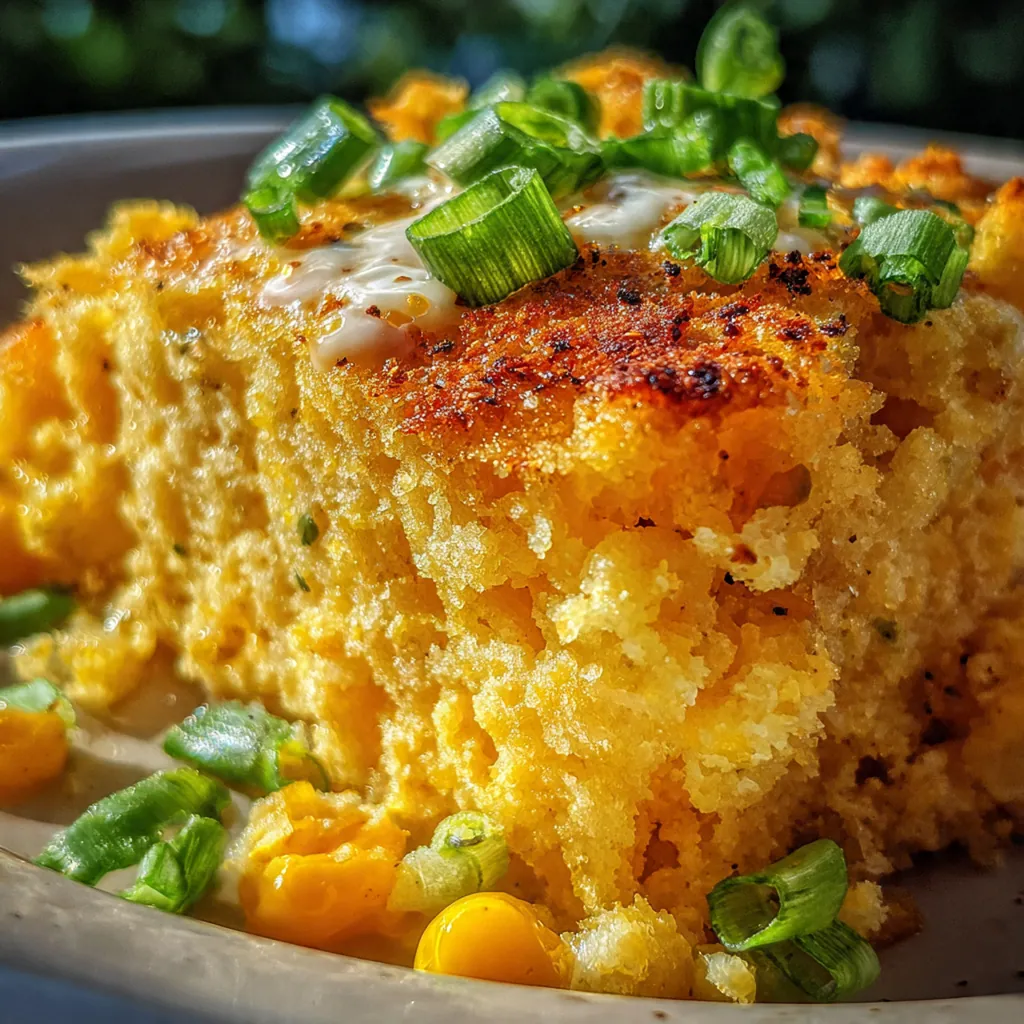 A festive table setting with the corn casserole alongside roasted chicken and green beans