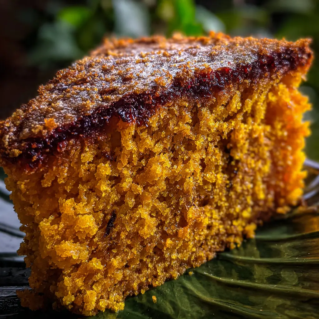 A whole 9x13 pumpkin cake with cream cheese frosting ready to be sliced on a rustic wooden table