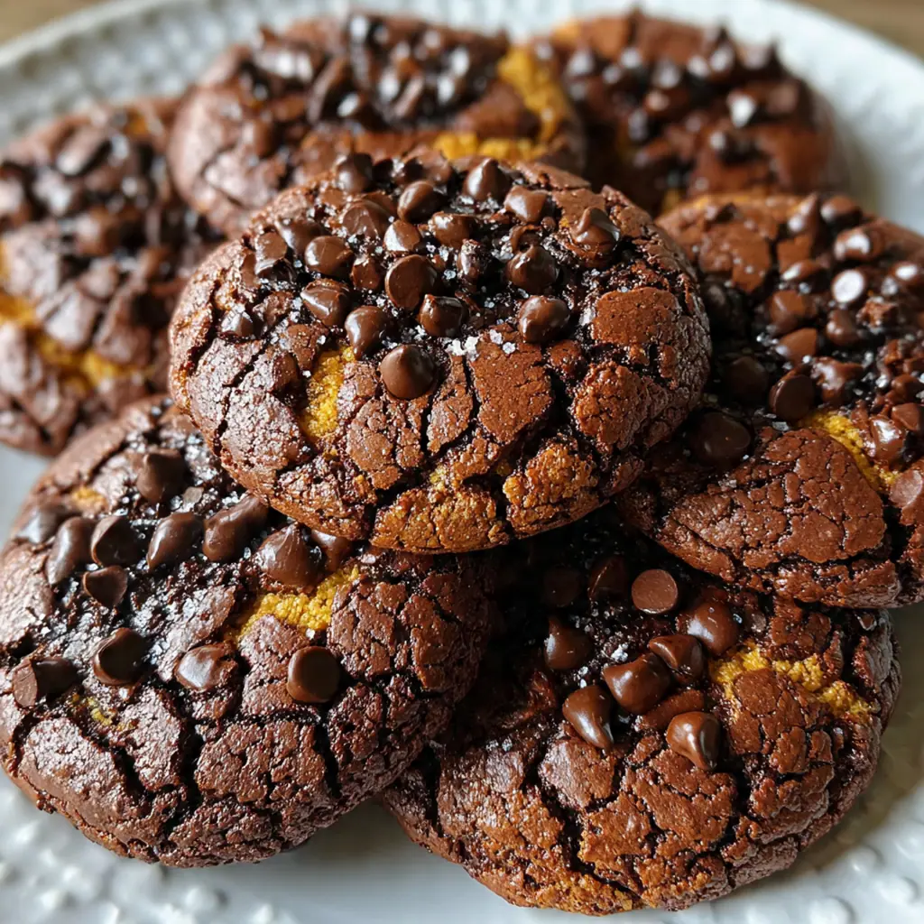 A rustic plate with two molten chocolate cookies and a scoop of vanilla ice cream dripping