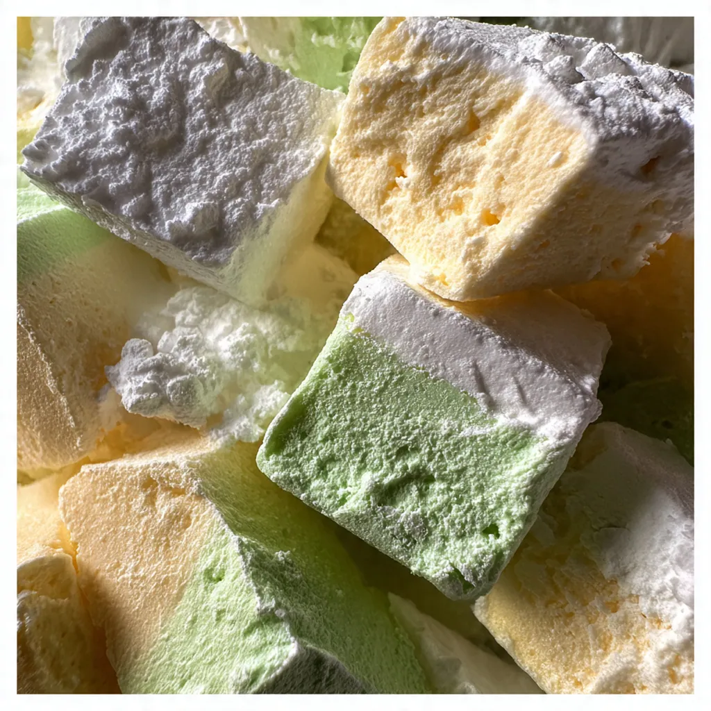 An assortment of pink and green butter mints piled high in a glass jar