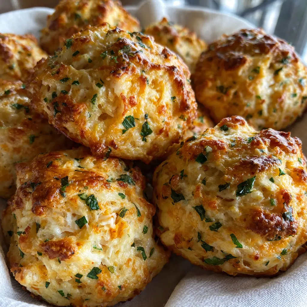 Plated serving of crab stuffed biscuits with a side of lemon aioli garnished with fresh parsley