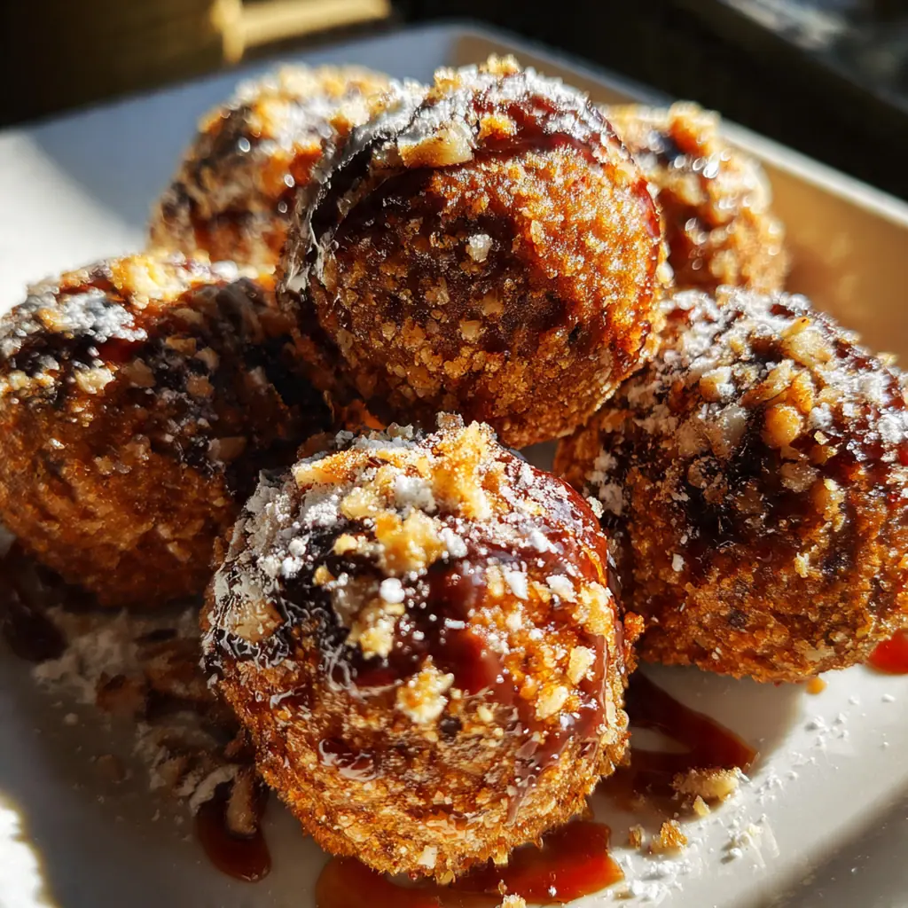 A festive holiday platter filled with pecan pie balls next to a cup of coffee and sprinkled cinnamon