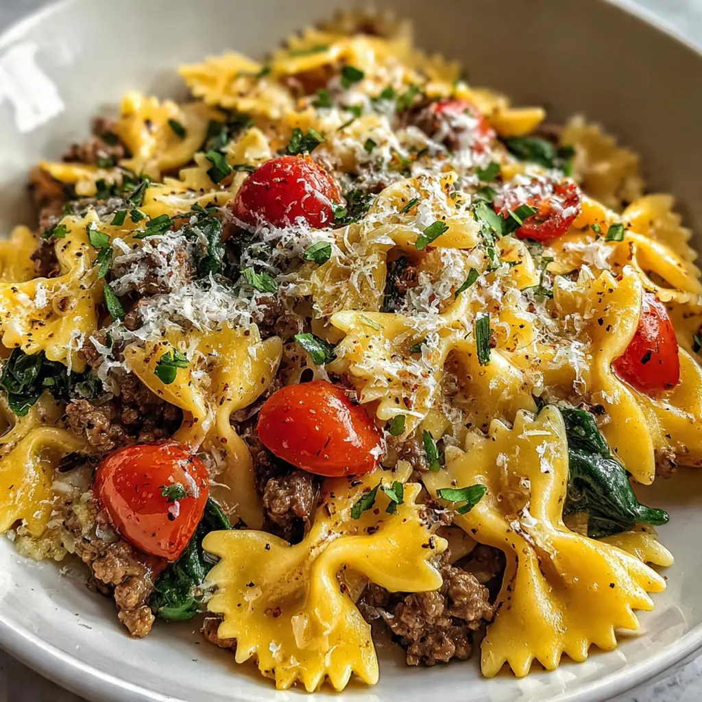 Creamy Beef Bowtie Pasta