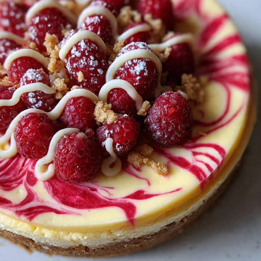 Elegant Raspberry White Chocolate Swirl Cheesecake
