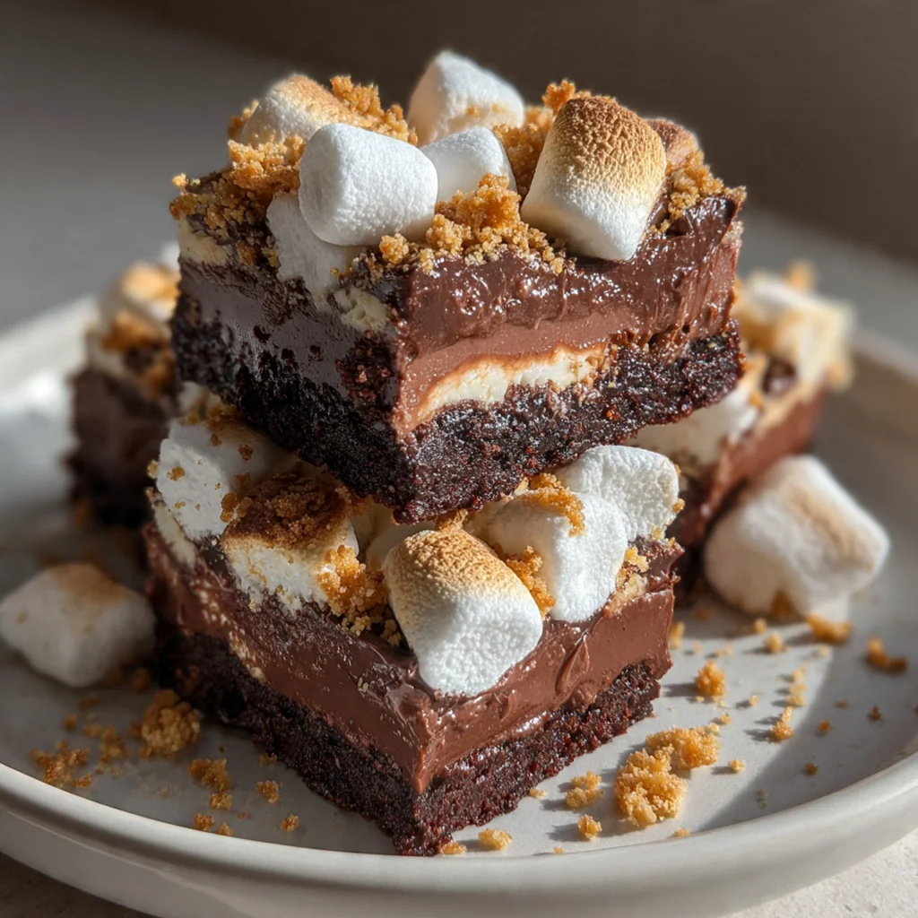 A full pan of Marshmallow Hot Chocolate Bars with a golden toasted marshmallow top